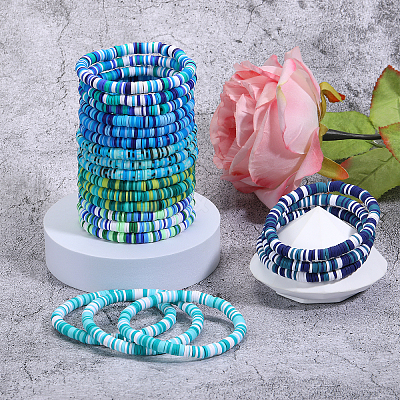 Handmade Polymer Clay Heishi Surfer Stretch Bracelets Set BJEW-SW00099-03-1