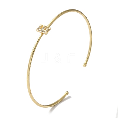 Rack Plating Brass Micro Pave Clear Cubic Zirconia Letter Open Cuff Bangles BJEW-A018-01G-E-1