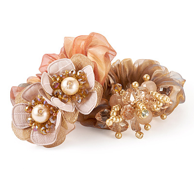 2Pcs 2 Colors Chic Solid Color French Satin Pigtail Hair Tie for Elegant Hairstyles OHAR-TA0001-10C-1