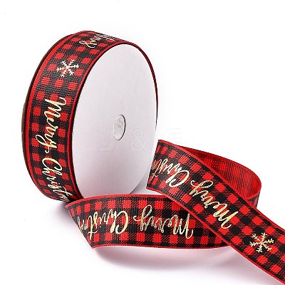 20 Yards Merry Christmas Printed Polyester Grosgrain Ribbons OCOR-K005-02B-1