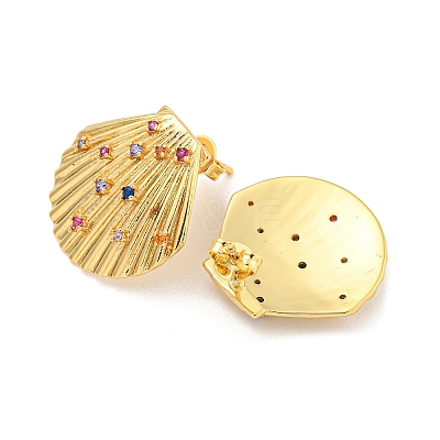 Rack Plating Brass Micro Pave Cubic Zirconia Stud Earring X-EJEW-C102-35G-02-1