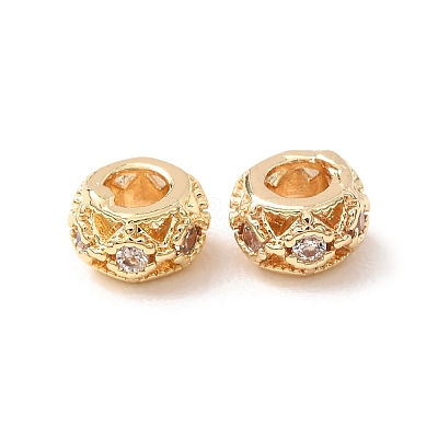 Brass Micro Pave Clear Cubic Zirconia Spacer Beads KK-F942-10G-1