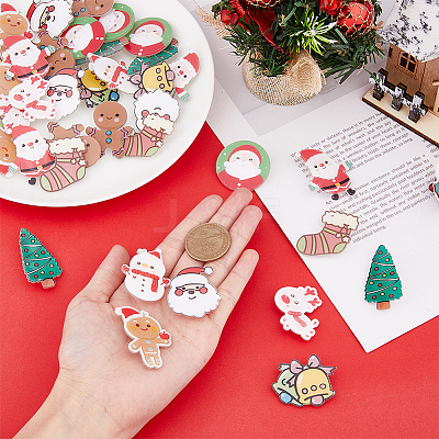 40Pcs 10 Style Christmas Sock & Santa Claus & Tree & Gingerbread Man & Deer Acrylic Brooch Pin JEWB-FH0001-32-1