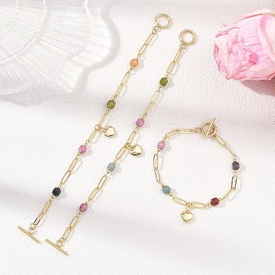 Brass Heart Charm Bracelets BJEW-JB13880-1
