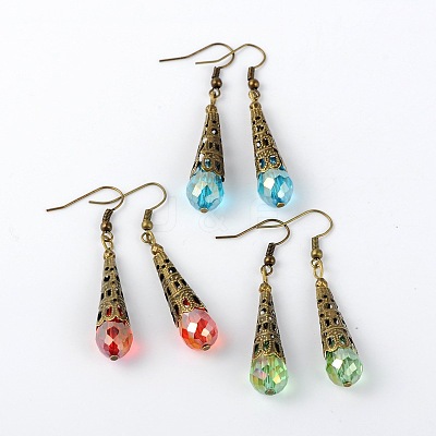 Brass Glass Teardrop Beads Dangle Earrings EJEW-JE01362-1