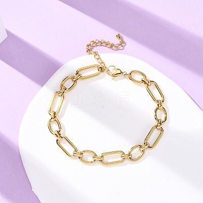 304 Stainless Steel Oval Link Chain Anklets AJEW-A057-12G-1