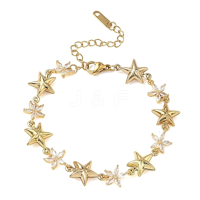 304 Stainless Steel Pave Clear Cubic Zirconia Link Chain Bracelets for Women BJEW-A169-11G-1