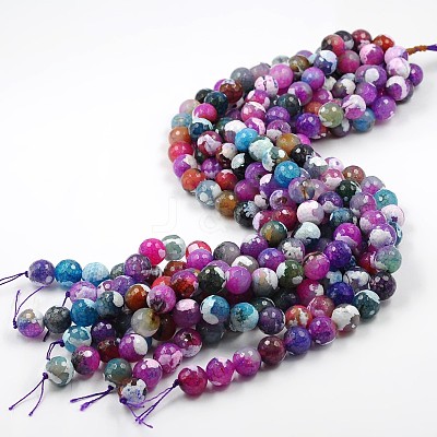 Dyed Natural Fire Crackle Agate Faceted Round Bead Strands G-O038-24E-1