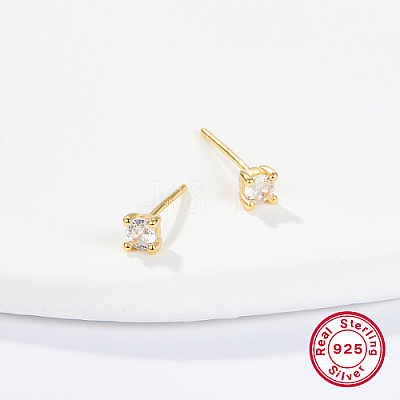 Golden Sterling Silver Micro Pave Cubic Zirconia Stud Earring XN7792-4-1