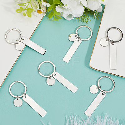 20Pcs 201 Stainless Steel Blank Pendant Keychain KEYC-SC0001-62C-1