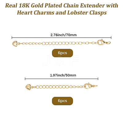 12Pcs 2 Styles Brass Chain Extender with Heart Charms and Lobster Clasps KK-BBC0021-77-1