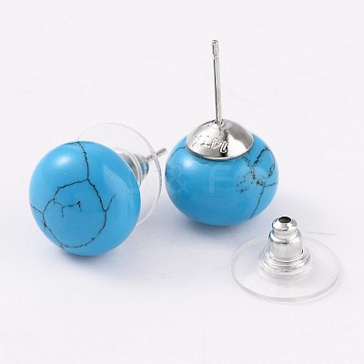 Synthetic Turquoise Stud Earrings G-F267-09B-1