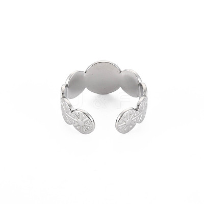 Non-Tarnish 304 Stainless Steel Flat Round with Sun Wrap Open Cuff Ring for Women RJEW-S405-222P-1