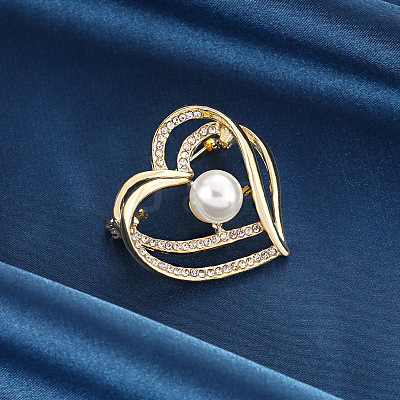 Heart Alloy Rhinestone Brooches for Women PW-WGCAEA0-01-1