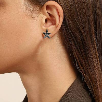 1 Pair Starfish Brass Micro Pave Clear Cubic Zirconia Studs Earrings EJEW-SZ0002-08EB-1