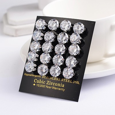 Flat Round 304 Stainless Steel Cubic Zirconia Stud Earrings EJEW-H306-38-3mm-1