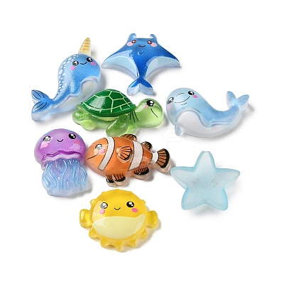 Luminous Marine Animal Opaque Resin Cabochons RESI-Z052-01-1
