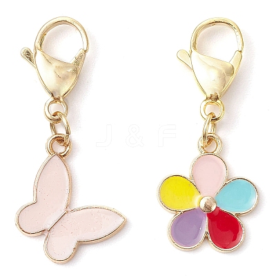 Butterfly & Flower Alloy Enamel Pendant Decoration HJEW-JM02362-1