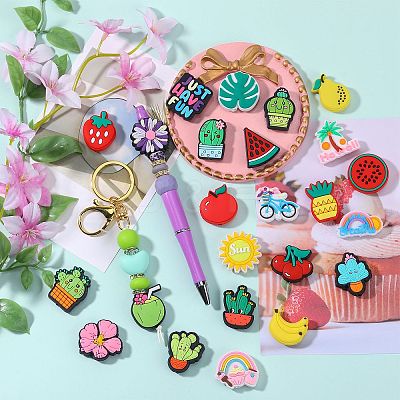 24Pcs 23 Styles Fruits PVC Plastic Beads FIND-SZ0003-67-1