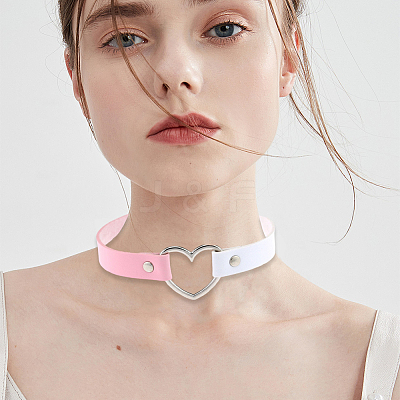Adjustable Gothic Two Tone PU Leather Alloy Heart Choker Necklaces for Women NJEW-WH20816-007P-E-1