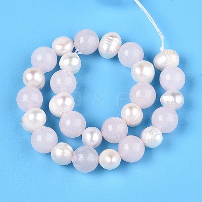 Dyed Natural White Jade Round & Natural Cultured Freshwater Pearl Grooved Potato Beads Strands PEAR-N019-03-1