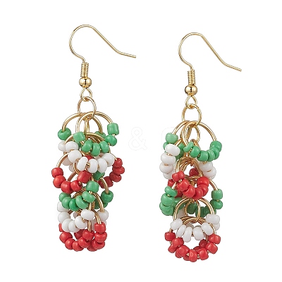 Christmas Brass Glass Chip Dangle Earrings EJEW-TA00724-1
