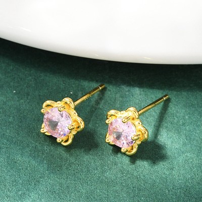 925 Sterling Silver Cubic Zirconia Stud Earrings EJEW-V019-02G-1