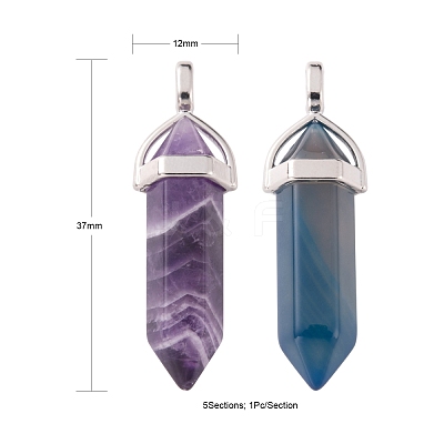 5Pcs 5 Style Natural Mixed Gemstone Pointed Pendants G-FS0001-31-1