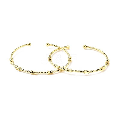 Rack Plating Brass Drum Beaded Open Cuff Bangle for Women BJEW-E073-07G-1