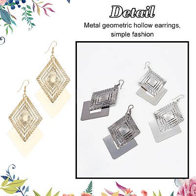 3 Pair 3 Color Alloy Rhombus Dangle Earrings for Women EJEW-FI0001-08-1