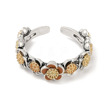 Brass Enamel Open Cuff Rings for Women RJEW-F164-03AS-1