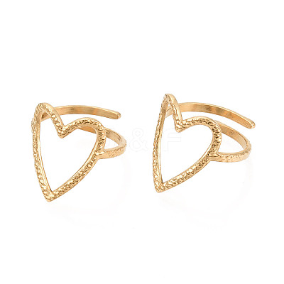 Ion Plating(IP) 304 Stainless Steel Heart Cuff Ring RJEW-N038-123LG-1