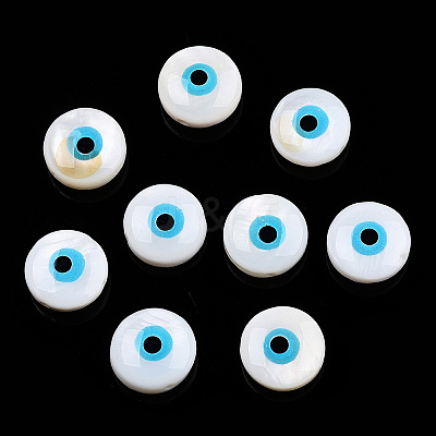 Evil Eye Natural Freshwater Shell Beads SHEL-F001-35-1