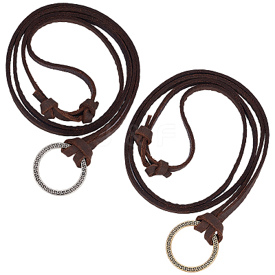 2Pcs 2 Colors Alloy Cowhide Leather Cords Neck Cord AJEW-GF0013-18-1
