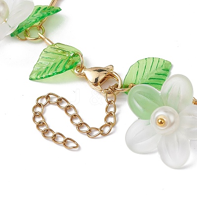 5Pcs 5 Color Flower Acrylic & Glass Pearl Charm Bracelets Set BJEW-JB10054-S-1