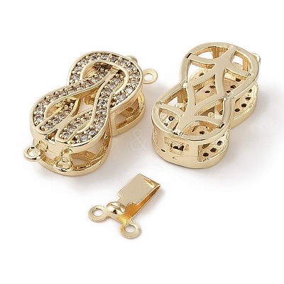 Brass Micro Pave Clear Cubic Zirconia Box Clasps Knot KK-G491-01G-1
