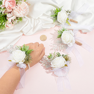 4Pcs Cloth & Plastic Imitation Flower Wrist Corsage & Boutonniere Sets AJEW-PH0008-28-1