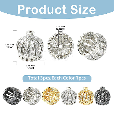 3Pcs 3 Colors Brass Cubic Zirconia Beads KK-YW0004-25-1