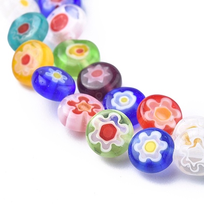 Flat Round Handmade Millefiori Glass Beads X1-LK-R004-55-1