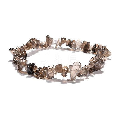 Smoky Quartz Chips Stretch Bracelets BJEW-JB01308-05-1