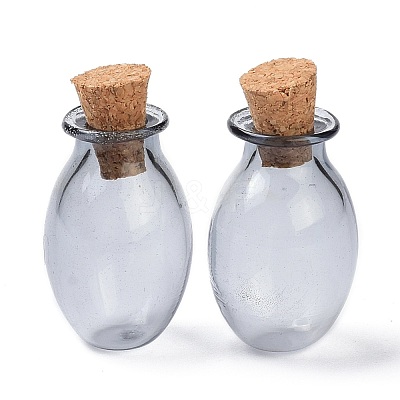 Oval Glass Cork Bottles Ornament AJEW-O032-03E-1
