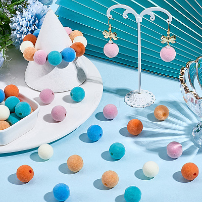 48Pcs 6 Styles Flocky Plastic Beads KY-SC0002-47A-1