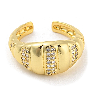 Brass Micro Pave Cubic Zirconia Open Cuff Ring RJEW-C033-11G-1