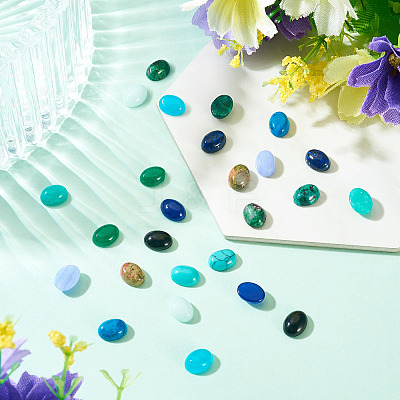 26Pcs 13 Styles Synthetic Blue Lace Agate & Black Stone & Natural White Jade & Amazonite & Unakite Cabochons G-TA0003-28B-1
