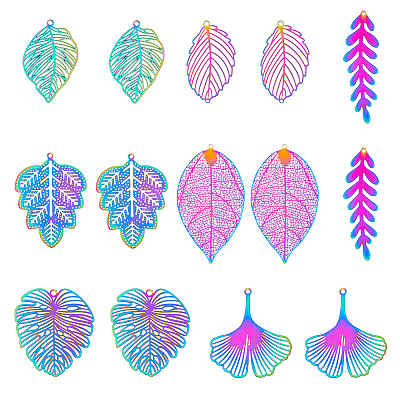 14Pcs 7 Style 201 Stainless Steel Filigree Big Pendants FIND-FH0007-86-1