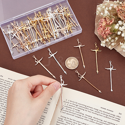 48Pcs 3 Colors Alloy Sword Pendants FIND-UN0003-12-1