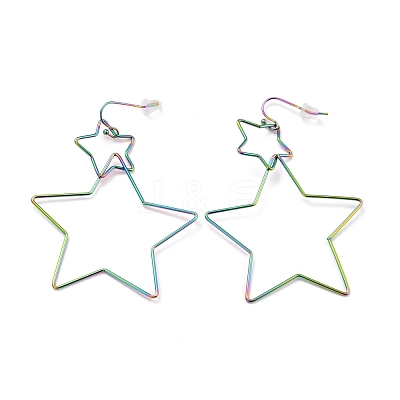 Interlock Double Open Star Dangle Earrings EJEW-C007-01M-1