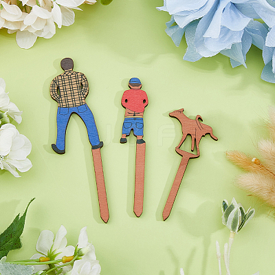 3Pcs 3 Styles Human Wooden Plant Labels AJEW-DC0002-01A-1