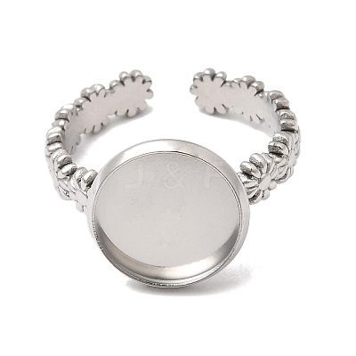 Flower 304 Stainless Steel Cuff Ring Components STAS-P454-05C-P-1