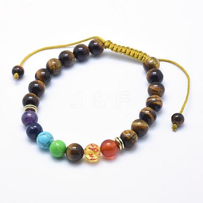 Natural Tiger Eye Braided Bead Bracelets BJEW-F276-G02-1